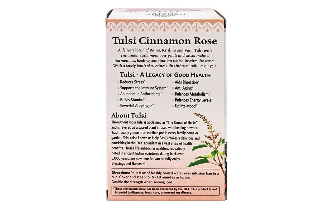 Organic India Tulsi Holy Basil Cinnamon Rose Tea   Box  32.4 grams